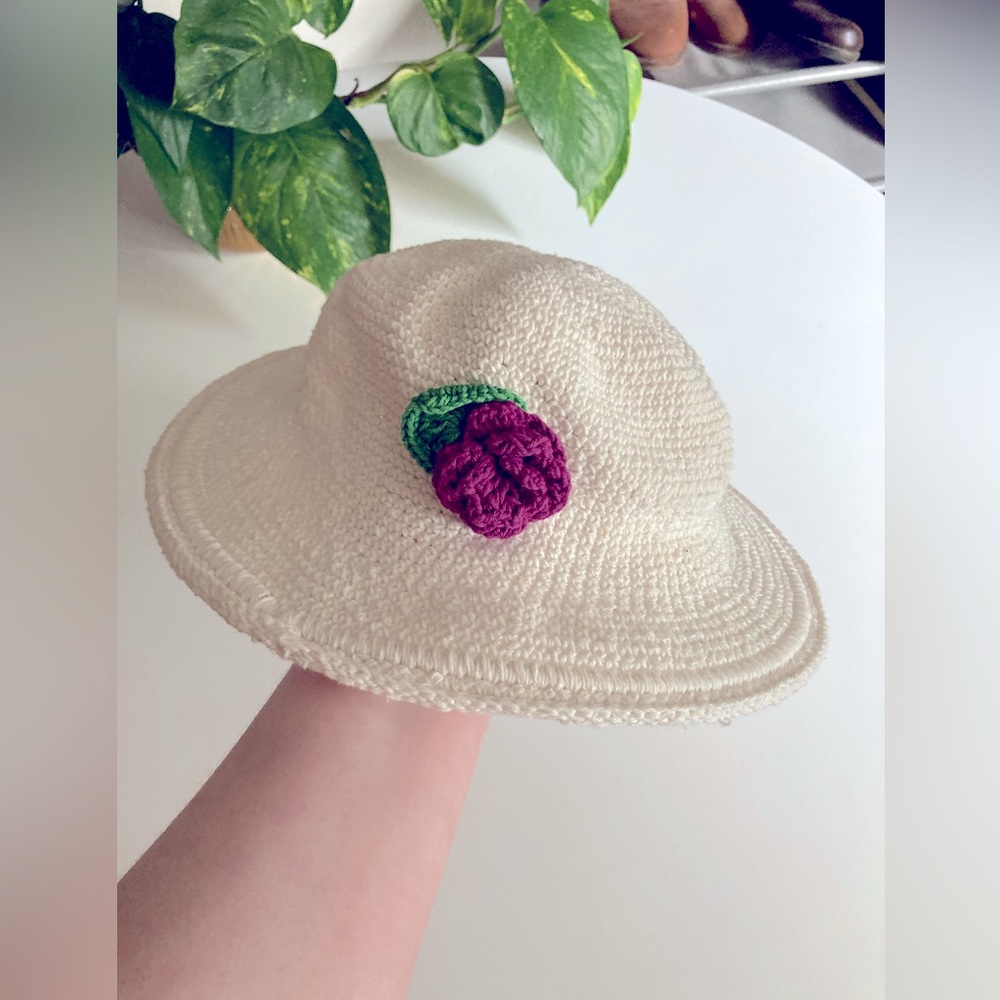Paranada Artisan Made White with a Purple Flower Baby Hat Sun Hat 100% Cotton